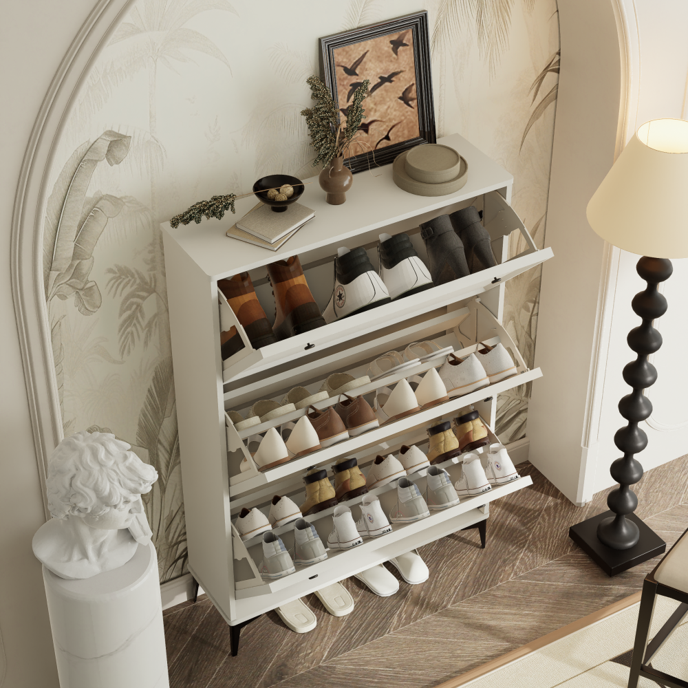 Chic Crate-Modern White Shoe Cabinet – 3 Flip-Drawer | Entrance/Narrow | Hidden Design | Independent Legs