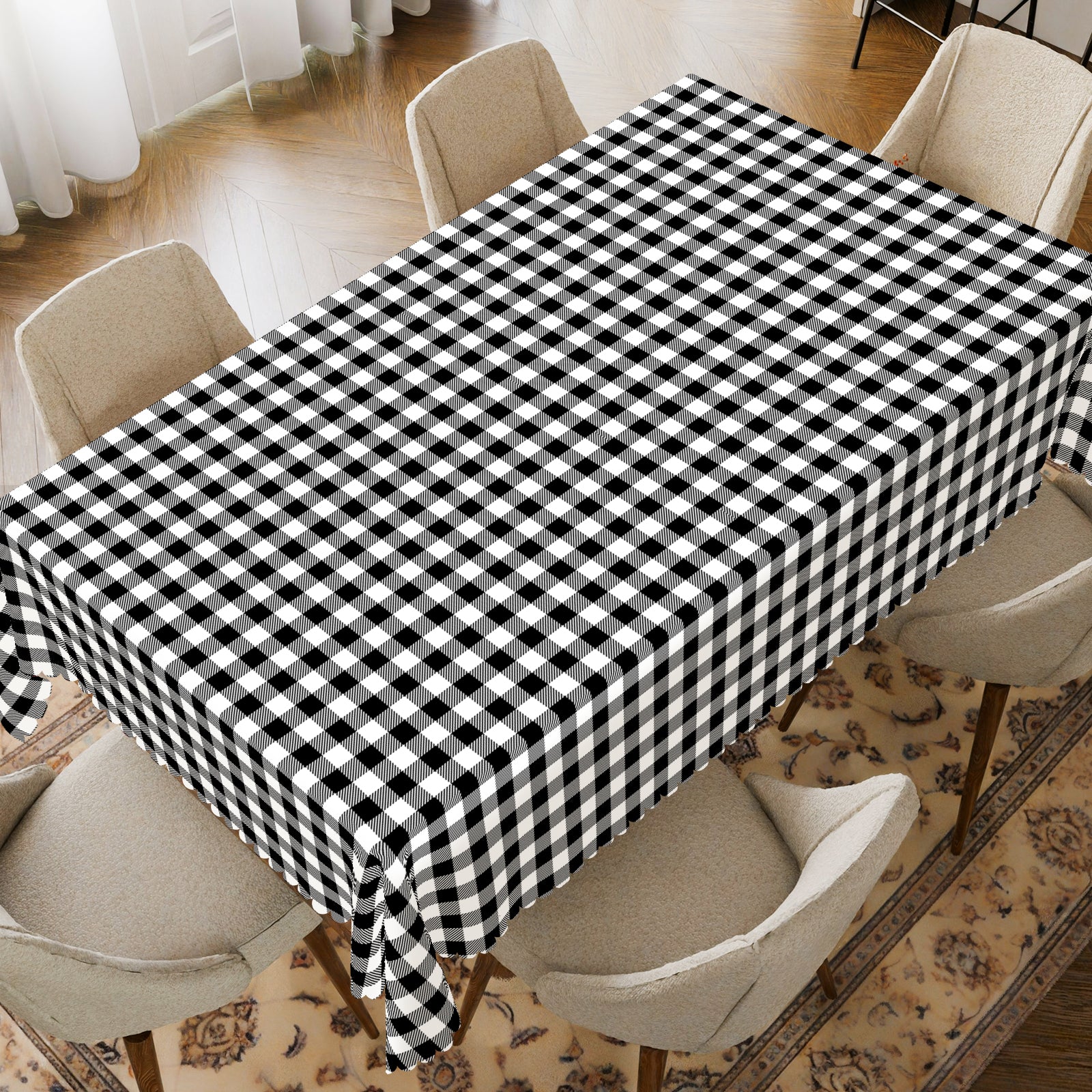 Black and White Plaid Tablecloth, Dustproof Easy-Care Checkered Dining Table Cover for Everyday Use and Festive Decor