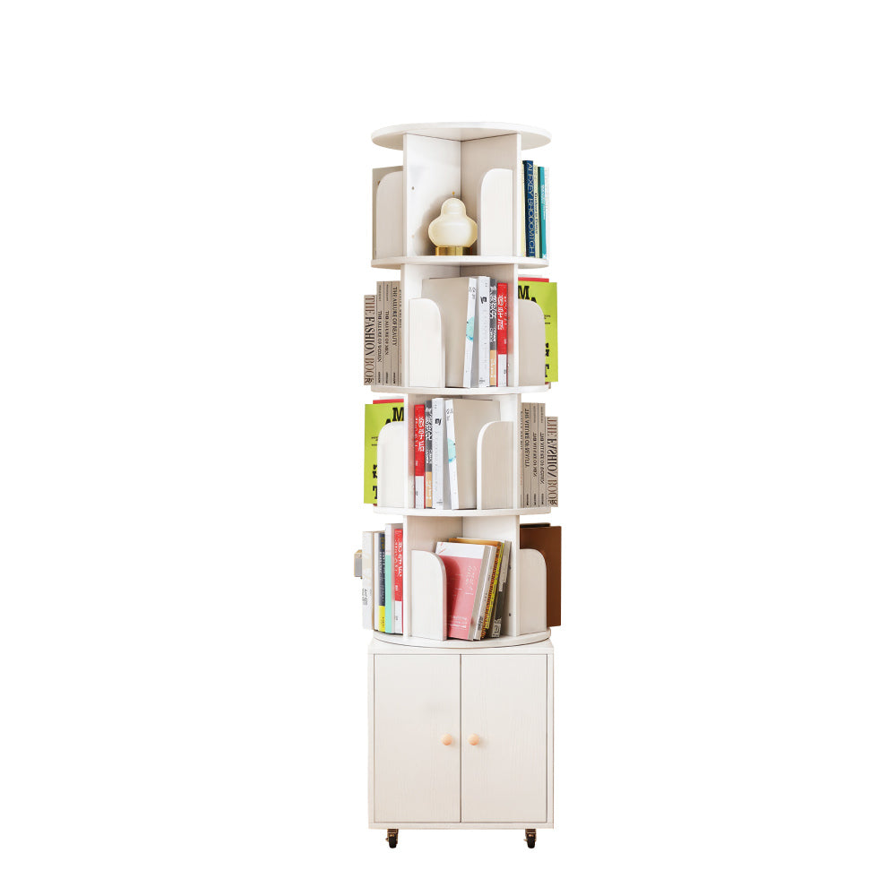 Chic Crate 360° Rotating 5-Tier Corner Bookshelf with Drawer, Narrow Floor Bookcase for Small Spaces