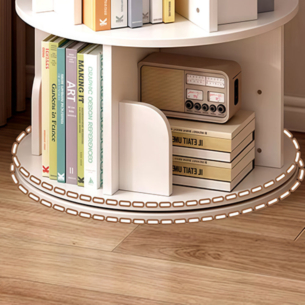 Chic Crate-5-Tier Rotating Bookshelf – 360° Display | Space-Saver | Warm White | Bedroom/Living Room/Office