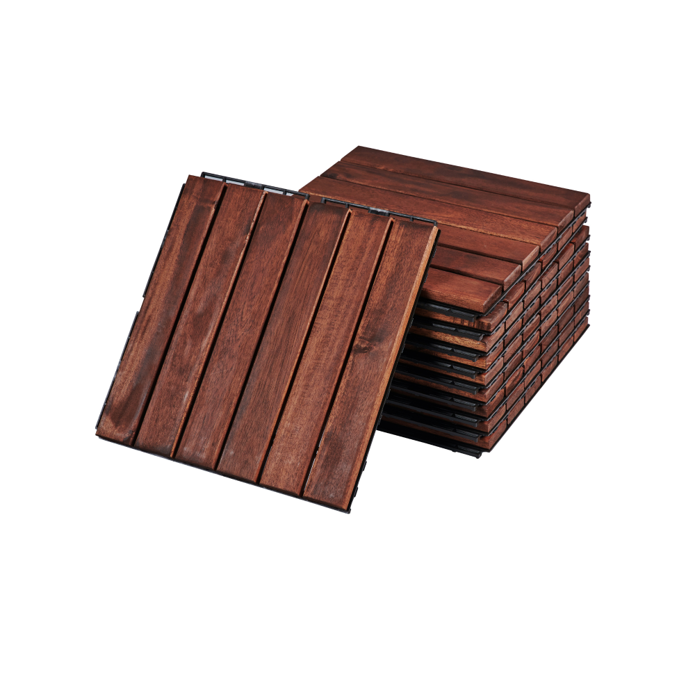 Chic Crate 10Pack 12in Striped Deck Tiles – Interlocking Brown Acacia Hardwood Flooring