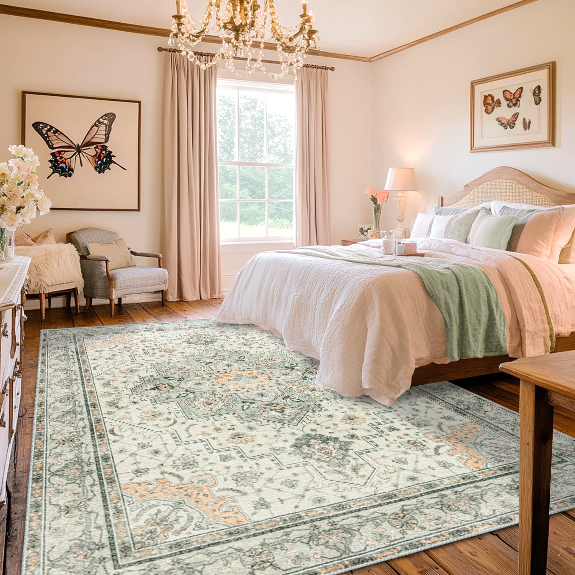 Area Rugs for Living Room, Machine Washable Non Slip Vintage Rugs for Bedroom Dining Room Home Office Home Decor Aesthetic