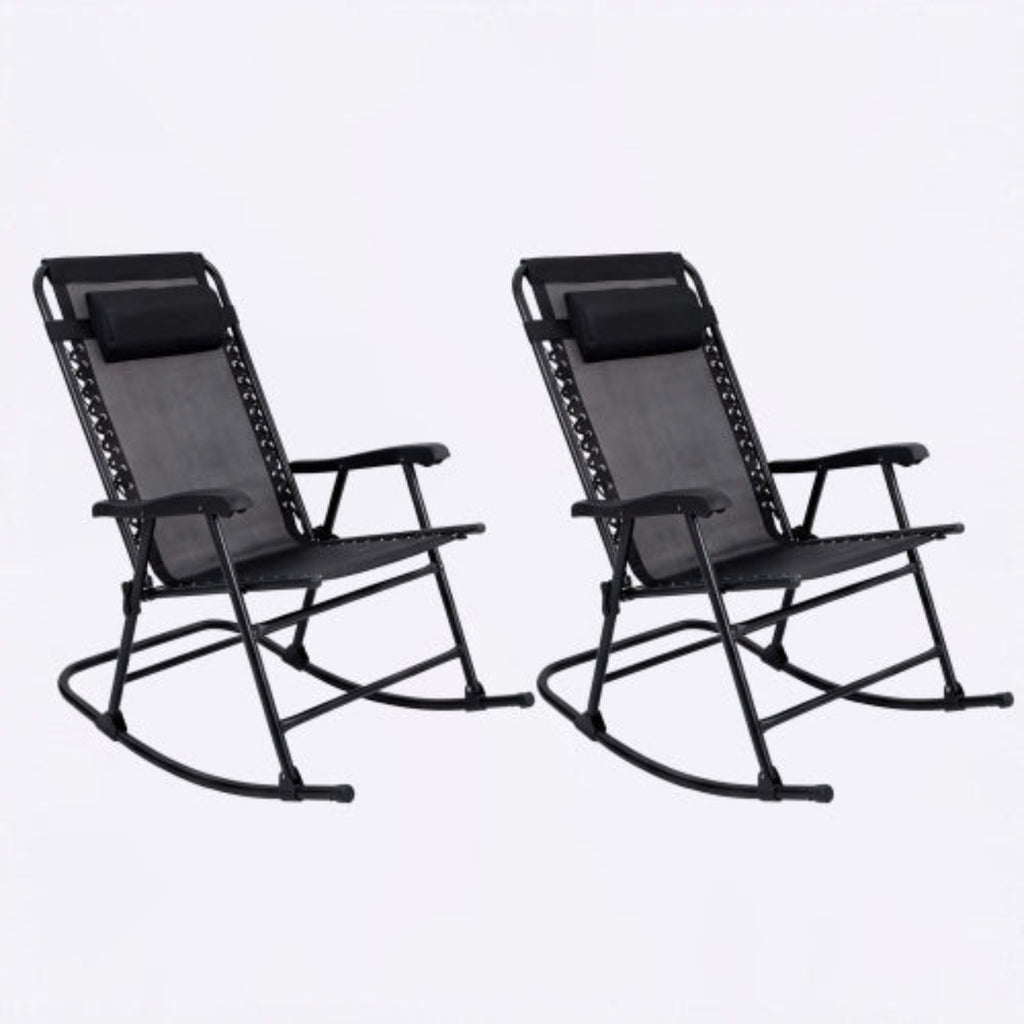 Patio Set of 2 Folding Leisure Rocking Chair Set Black