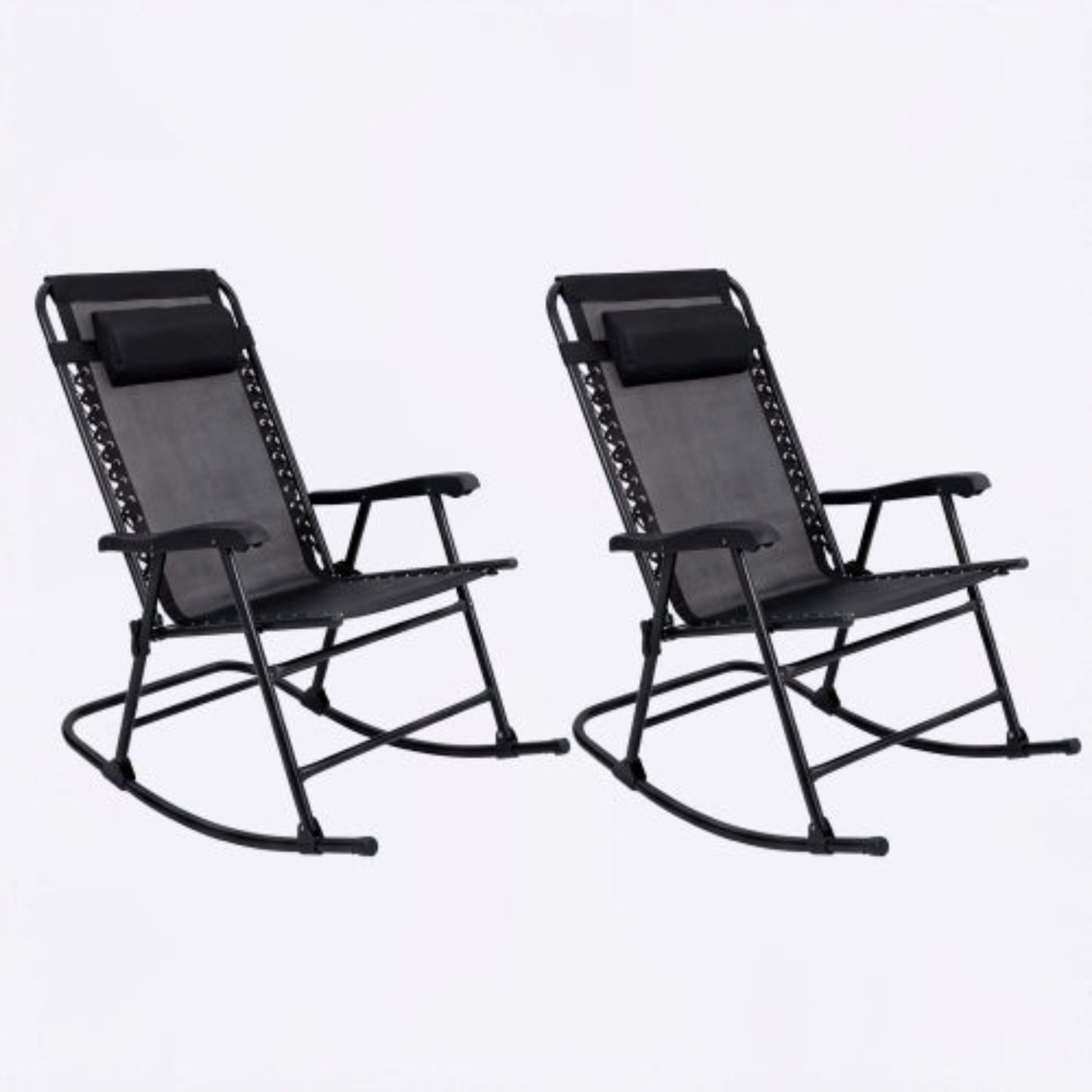 Patio Set of 2 Folding Leisure Rocking Chair Set Black