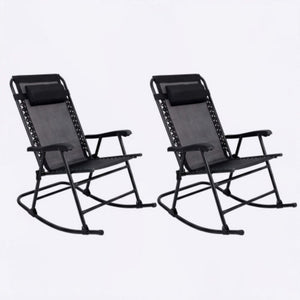 Patio Set of 2 Folding Leisure Rocking Chair Set Black