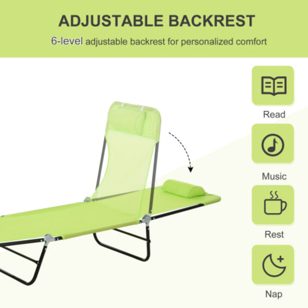 Folding Chaise Lounge Chair with Reclining Back, Breathable Mesh Seat & Headrest, Outdoor Pool Sun Tanning Chair for Beach, Yard, Patio, Green
