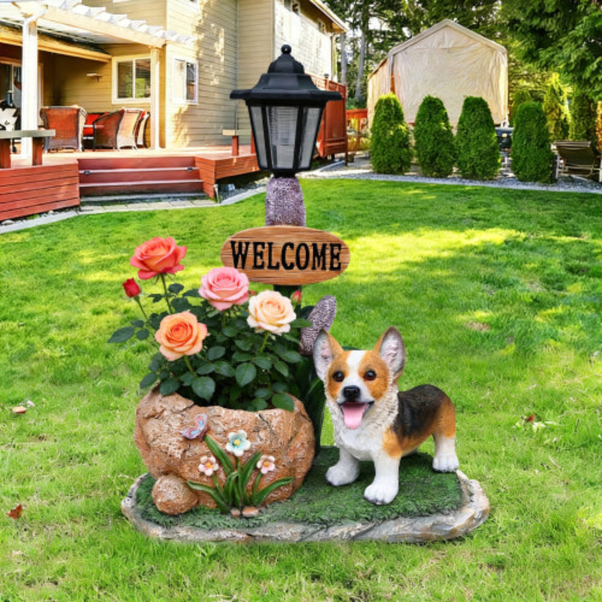 Corgi Dog Shaped Planter Statue with Cute Features for Succulent and Mini Planting