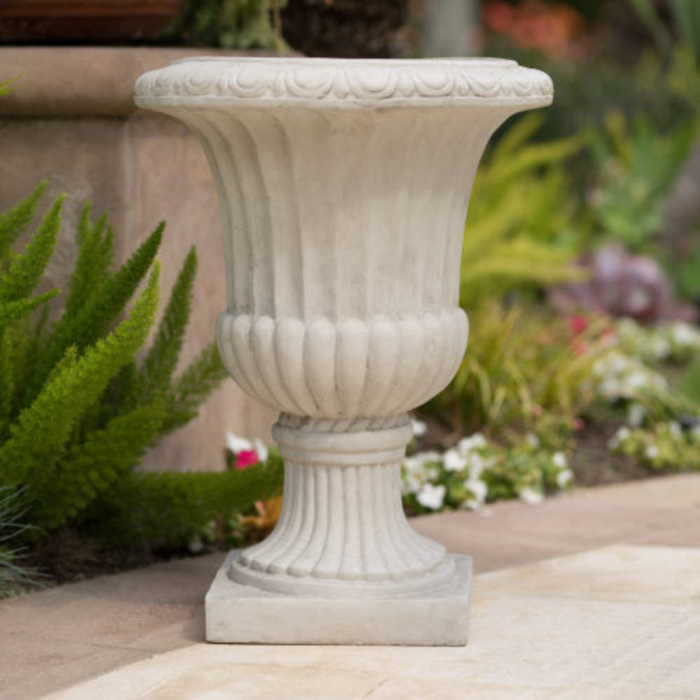 26 Inch Antique White Italian Urn Planter, Classic Indoor Outdoor Decorative Flower Pot for Patio Garden Living Room, Handmade Unique Design