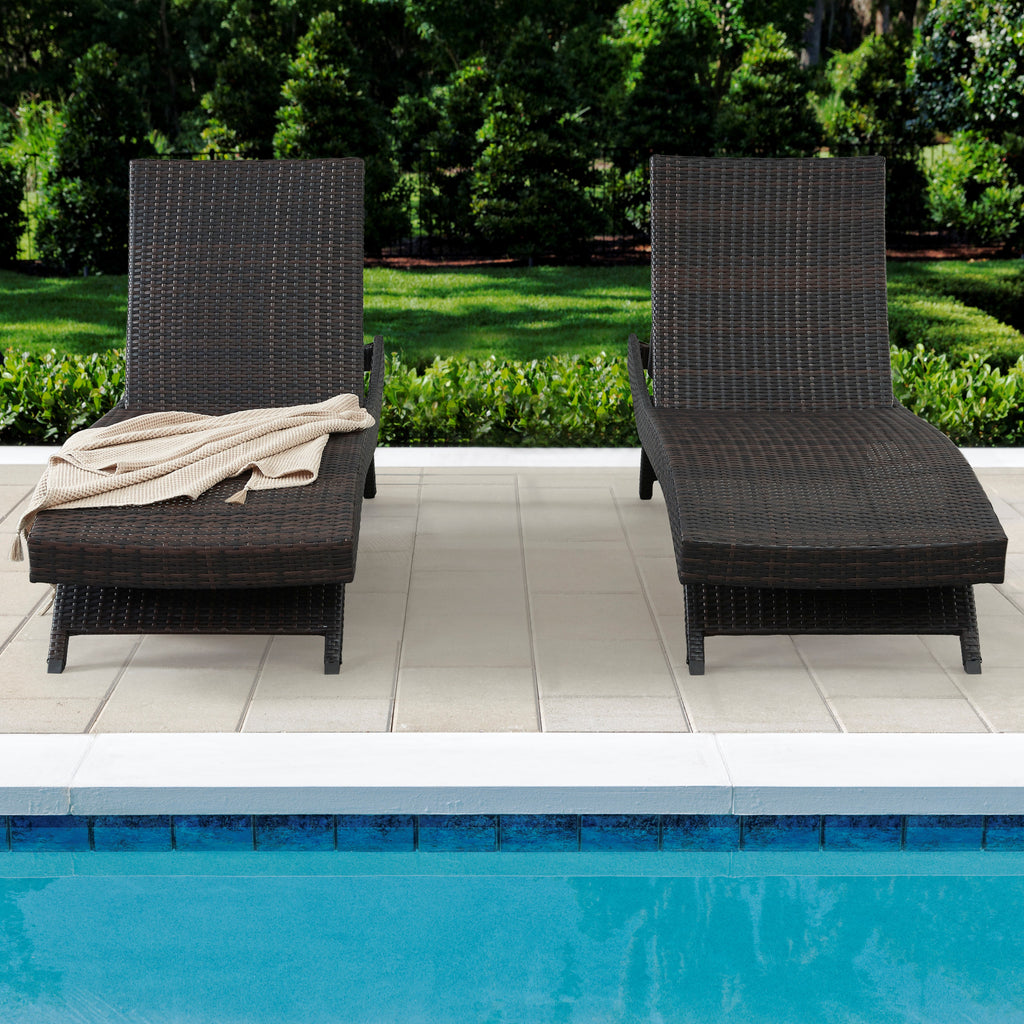Chic Crate - Waterproof 2-Person Outdoor Chaise Lounge Set, Lightweight Black Patio Furniture - All-Weather Comfort