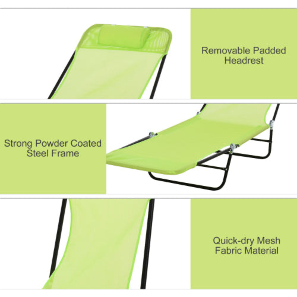 Folding Chaise Lounge Chair with Reclining Back, Breathable Mesh Seat & Headrest, Outdoor Pool Sun Tanning Chair for Beach, Yard, Patio, Green