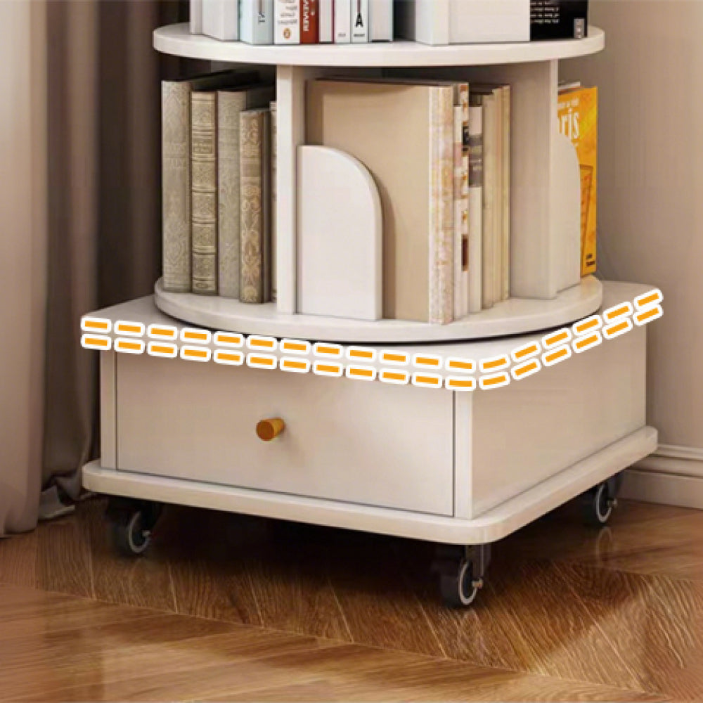 Chic Crate 6-Tier 360° Rotating Bookshelf with Wheels & Drawer, Space-Saving Bookcase for Bedroom & Home Office