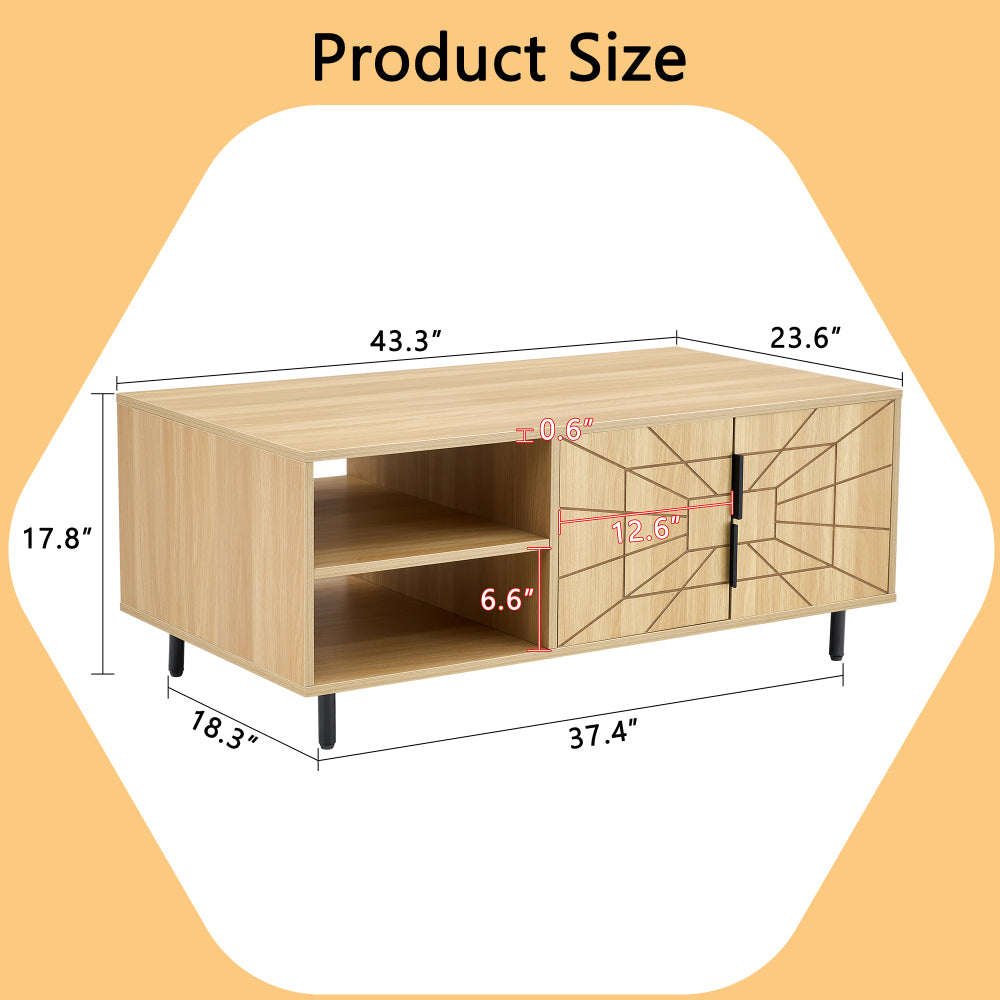 Chic Crate - Spider Web Textured MDF Coffee Table, Art Geo Design & Practical Use, Natural Wood Tones 43x24x18in