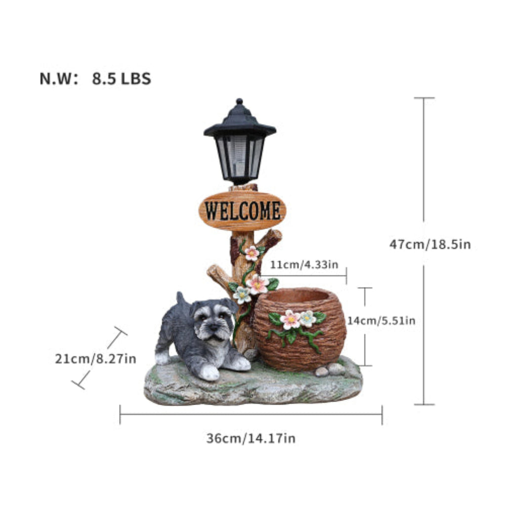 Schnauzer Dog Shaped Planter Statue with Cute Lifelike Details for Home Planting
