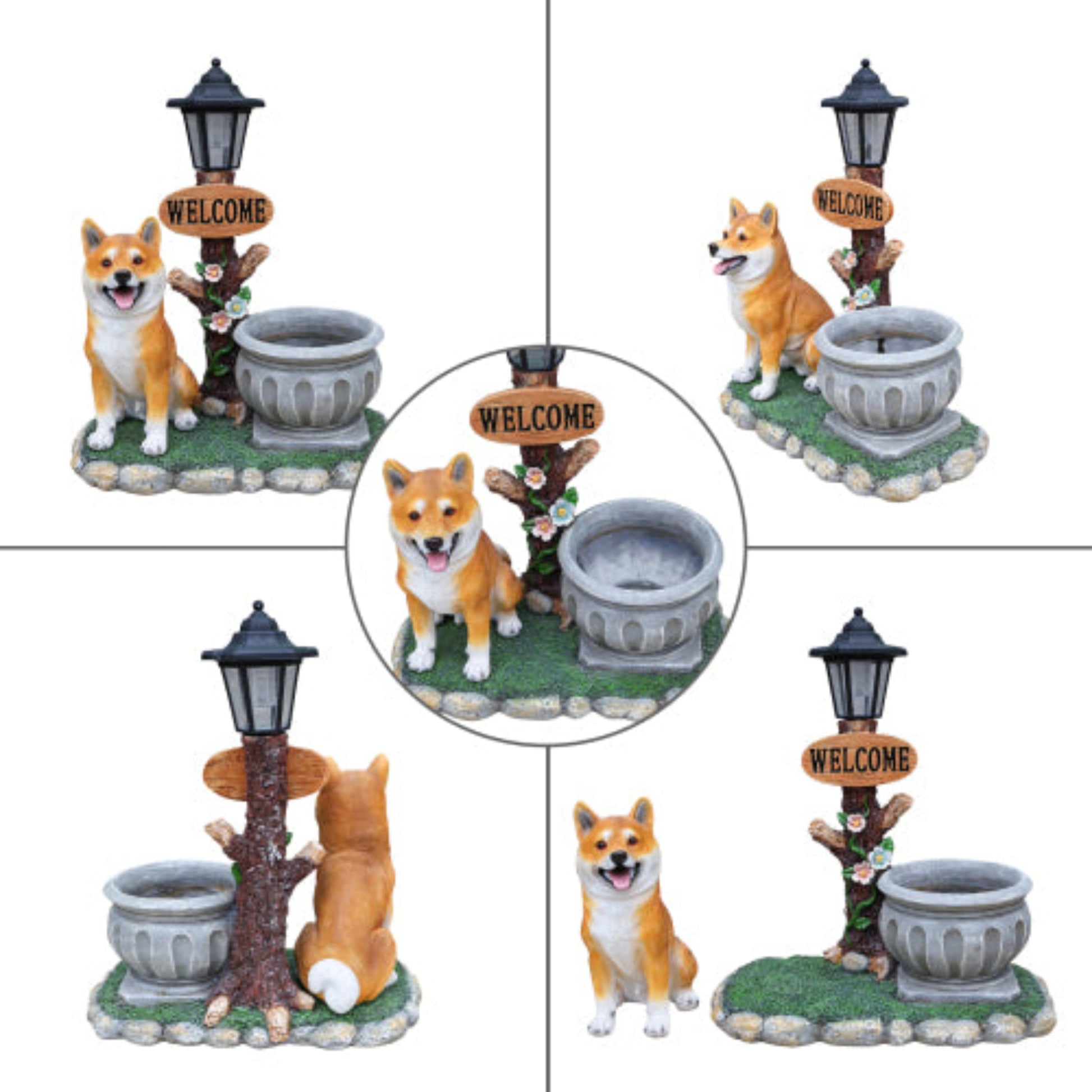 Sitting Akita Dog Shaped Planter Statue with Dignified Modeling for Potted Flowers