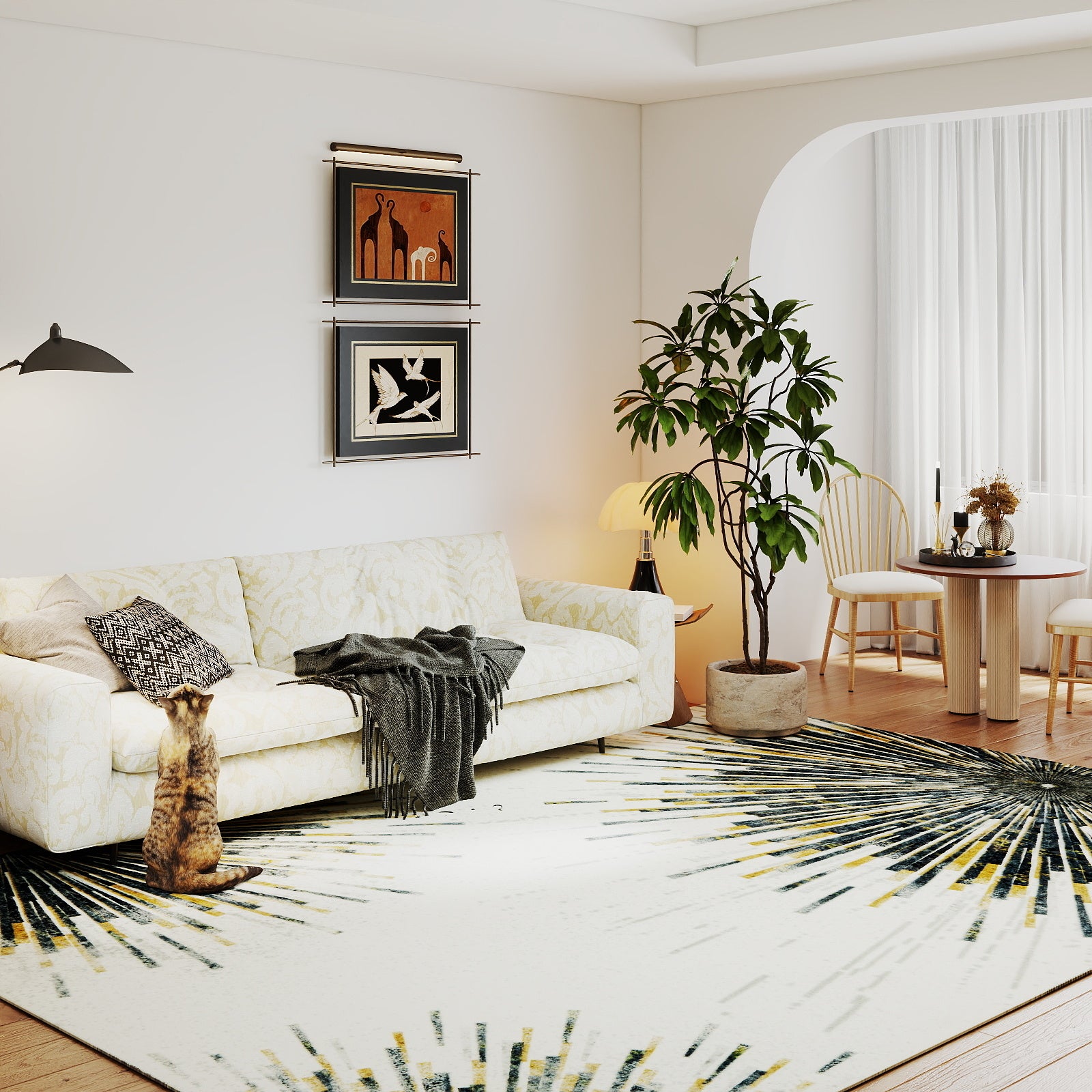 5x7ft Washable Abstract Print Multi-Color Area Rug, Thin Distressed Non-Slip Carpet for Living Room Bedroom,  Home Decor