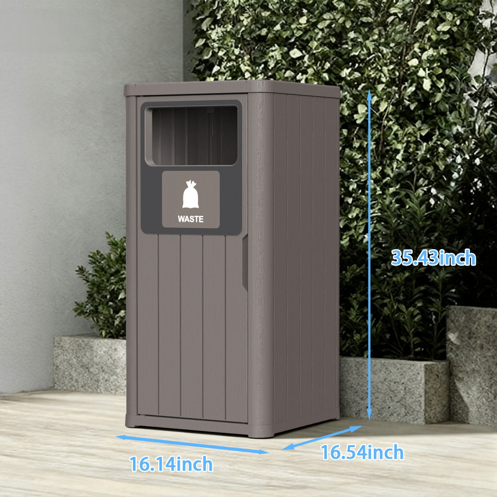 21 Gallon Outdoor Trash Bin, Resin Manual Lift Garbage & Recycling Storage Deck Box with Lid
