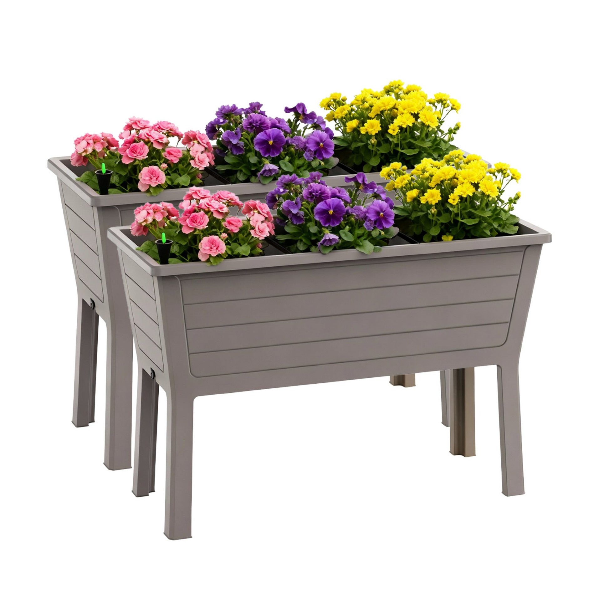 Light Coffee Raised Garden Bed, 27 Gal Soil & 5 Gal Water Storage, UV-Resistant Resin Outdoor Planter