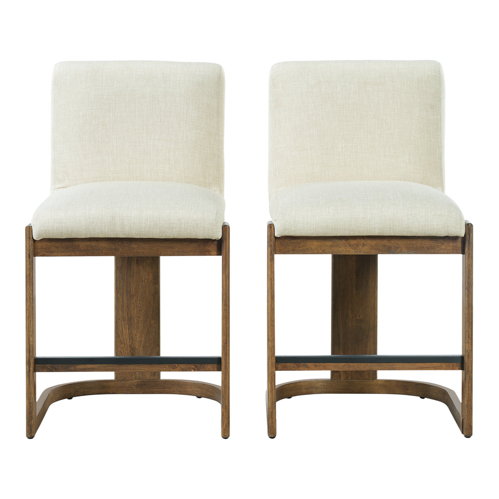 Solid Wood Counter Stools with Linen Upholstery & Walnut Finish - 24" (Set of 2)
