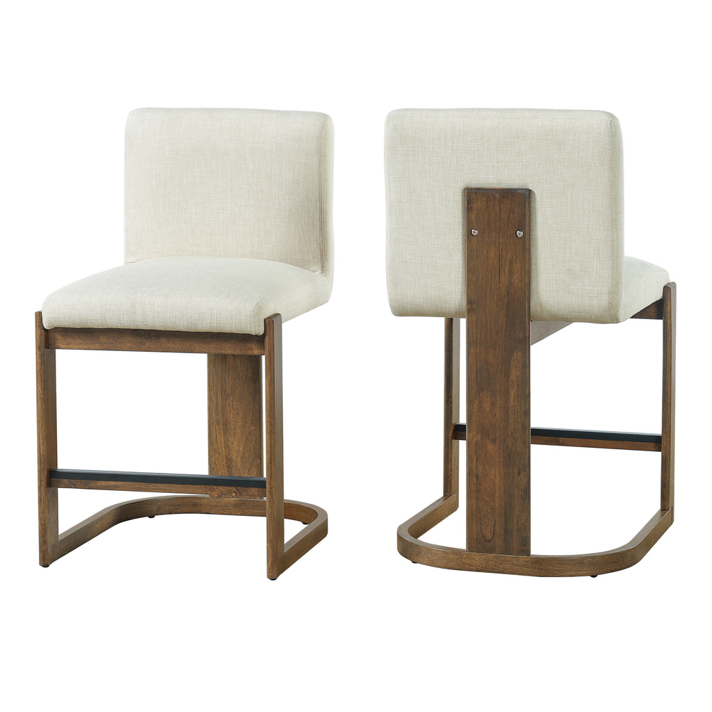 Solid Wood Counter Stools with Linen Upholstery & Walnut Finish - 24" (Set of 2)