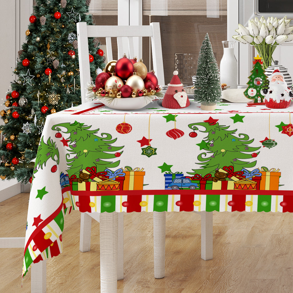 Merry Christmas Tablecloth, Snowman Santa Claus Christmas tree Stain-Resistant Dining Table Cover for Holiday Decor