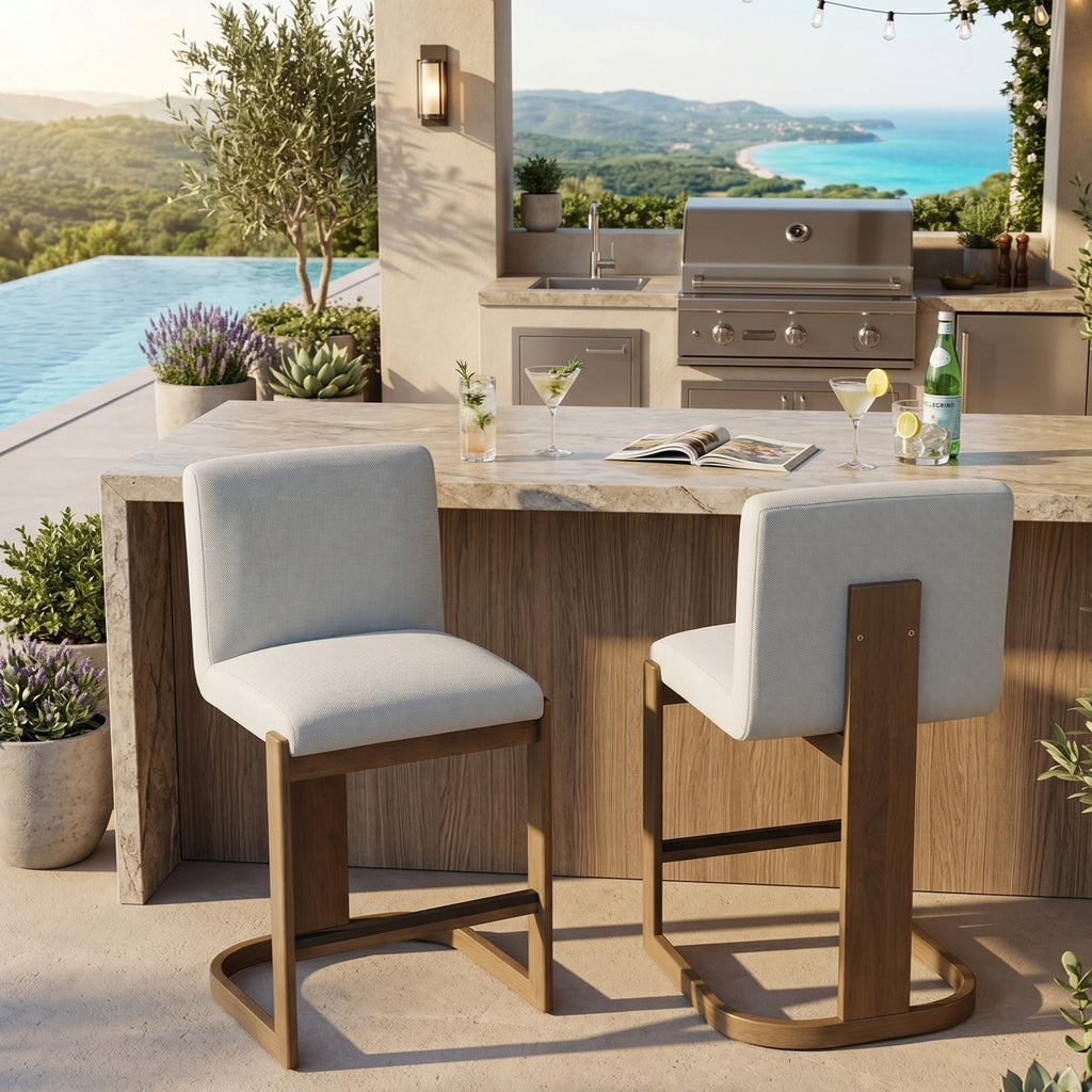 Upholstered Kitchen Island Barstools with Solid Wood Frame & Backrest - 24" (Set of 2)
