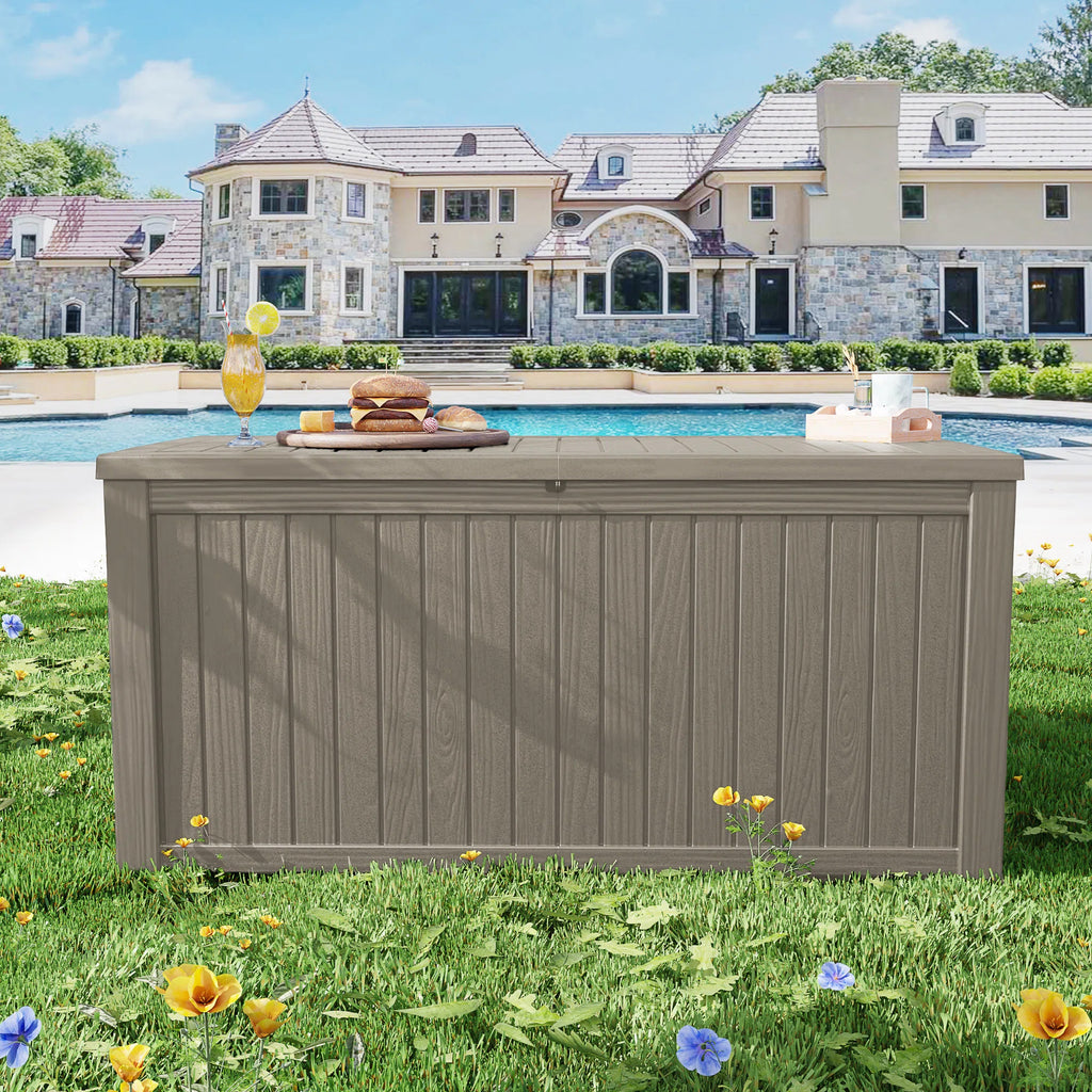 180 Gallon Resin Deck Box, Water-Resistant Lockable Outdoor Storage Box for Patio Organization