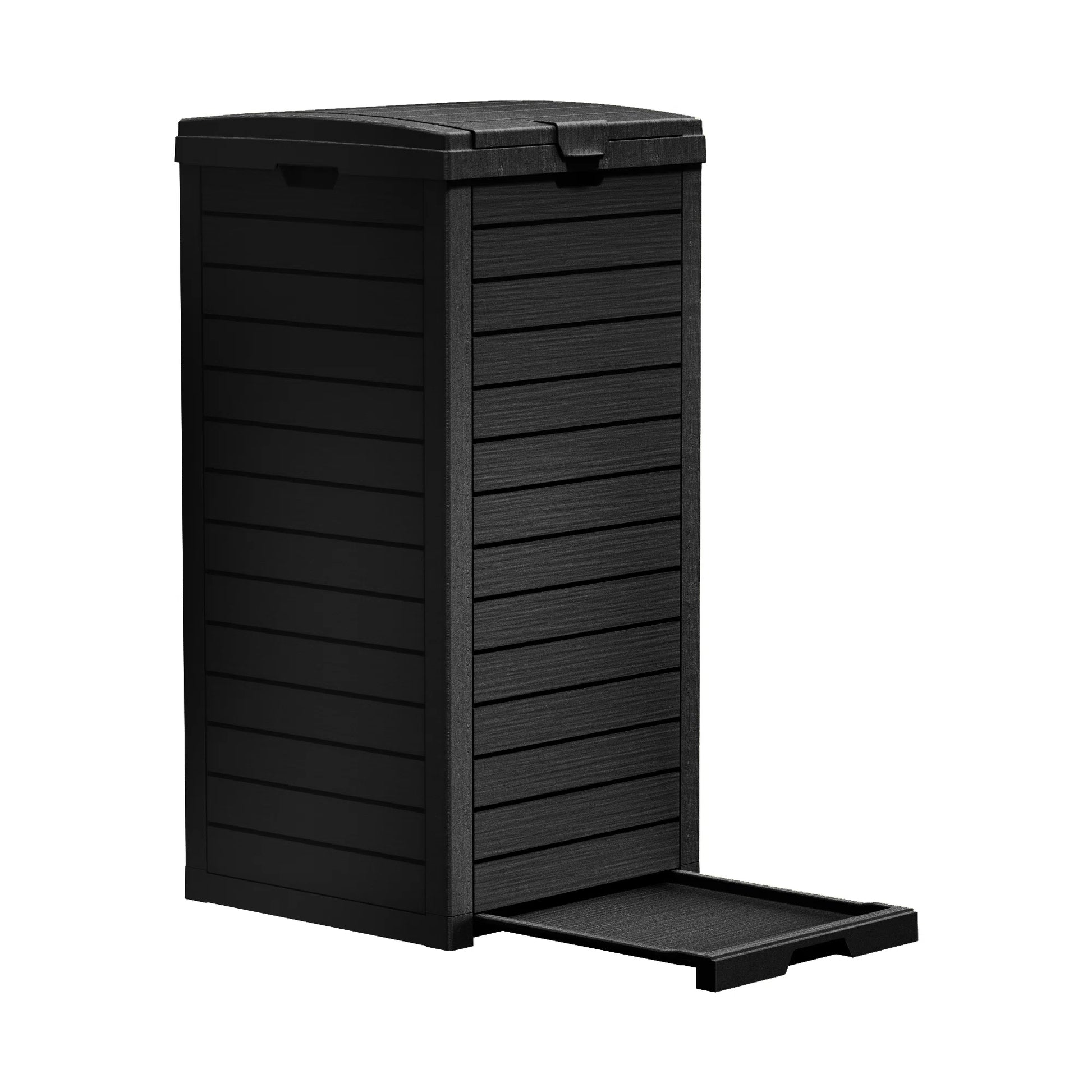 31 Gallon Outdoor Trash & Recycling Bin, Resin Deck Box with Manual Lift Lid for Garbage Storage