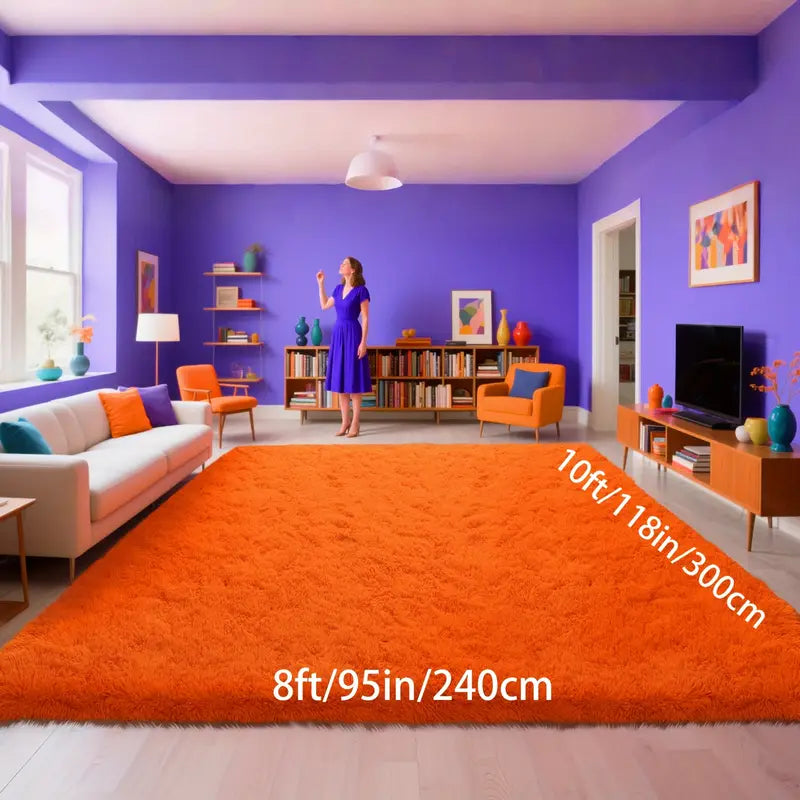 Orange Shag Rug, Ultra Soft 1.7" Thick, Non-Slip, 100% Polyester, Square & Round for Bedroom/Living Room
