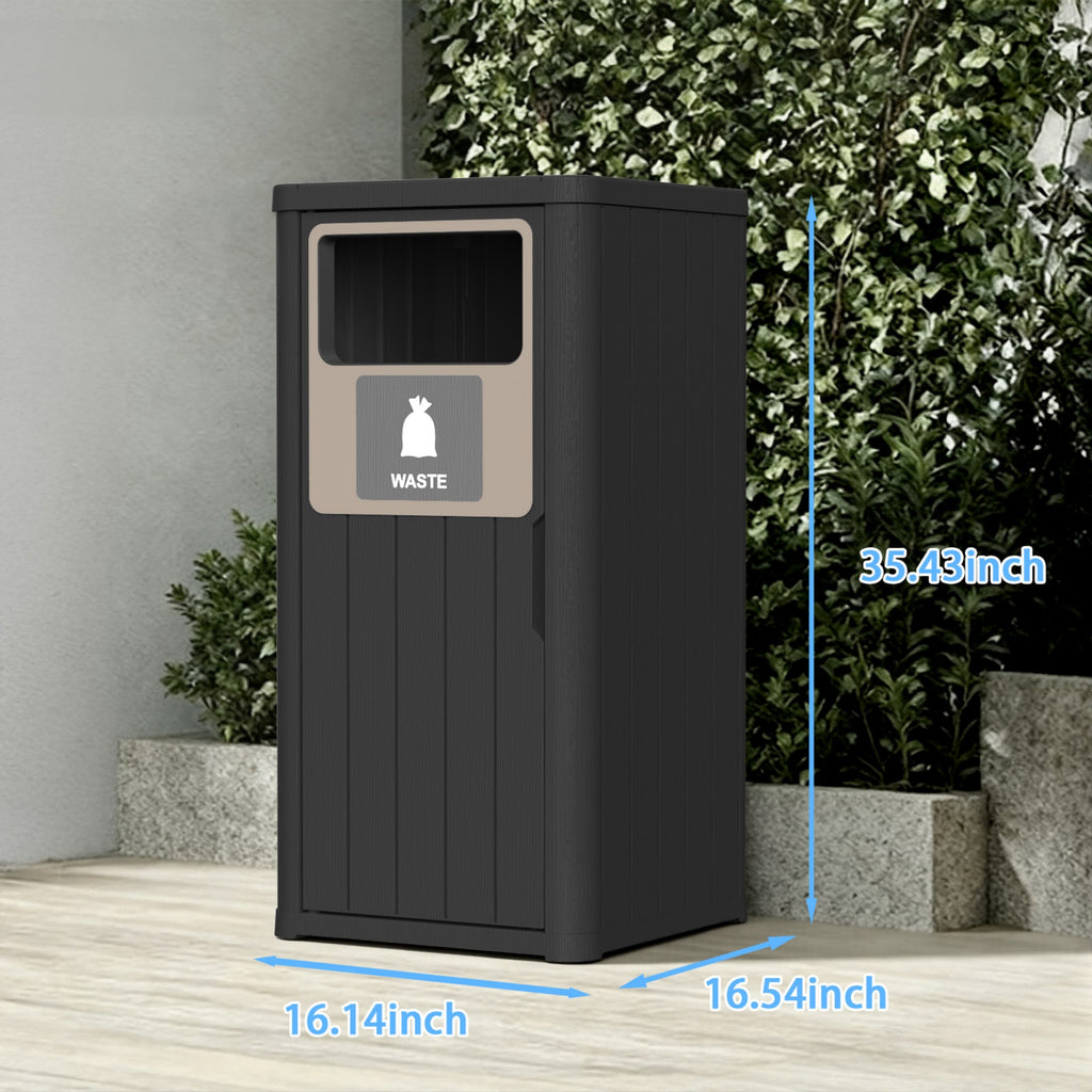 Outdoor Trash Bin, Resin Manual Lift Garbage & Recycling Storage Deck Box with Lid