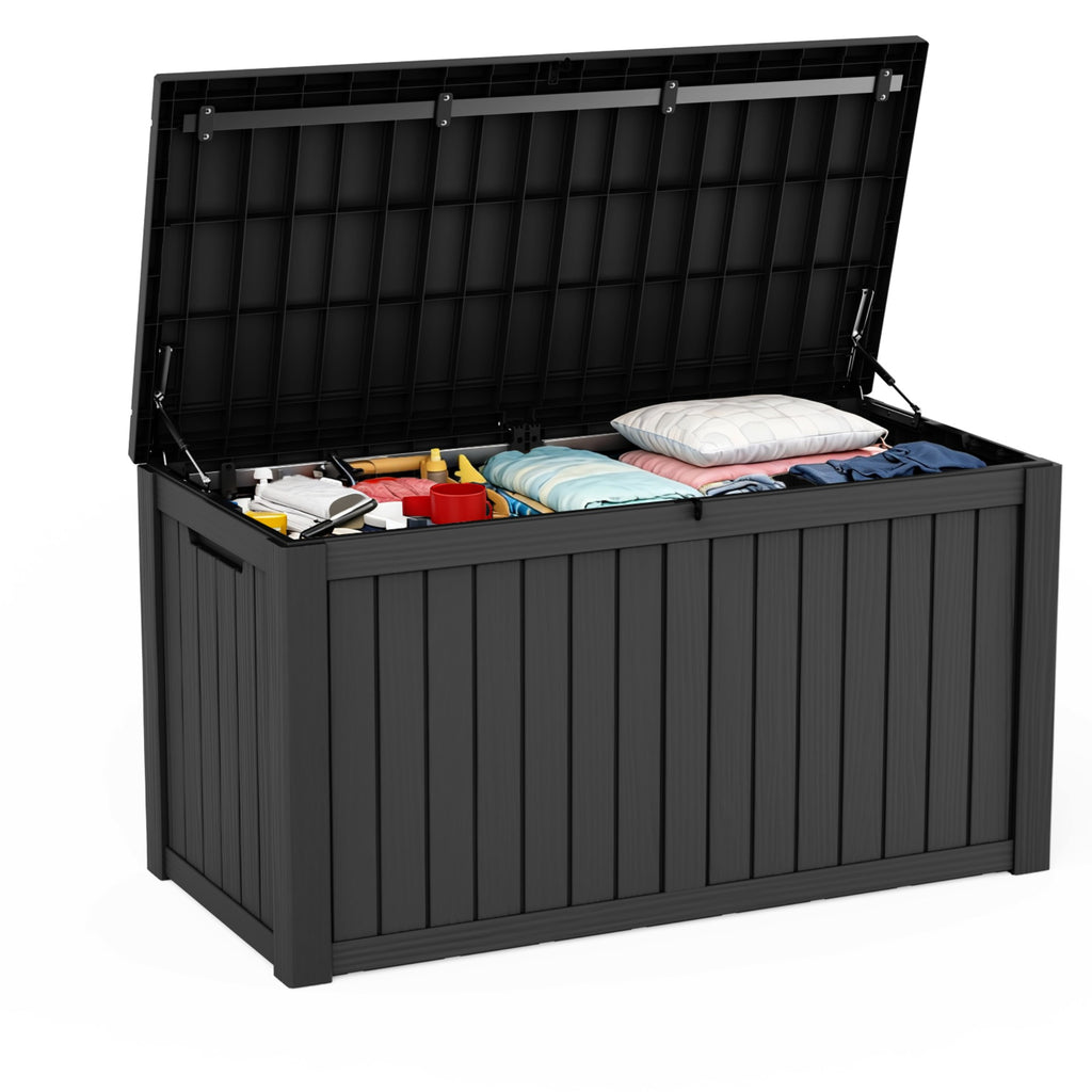 150 Gallon Resin Deck Box, Water-Resistant Lockable Outdoor Storage Box for Patio Organization