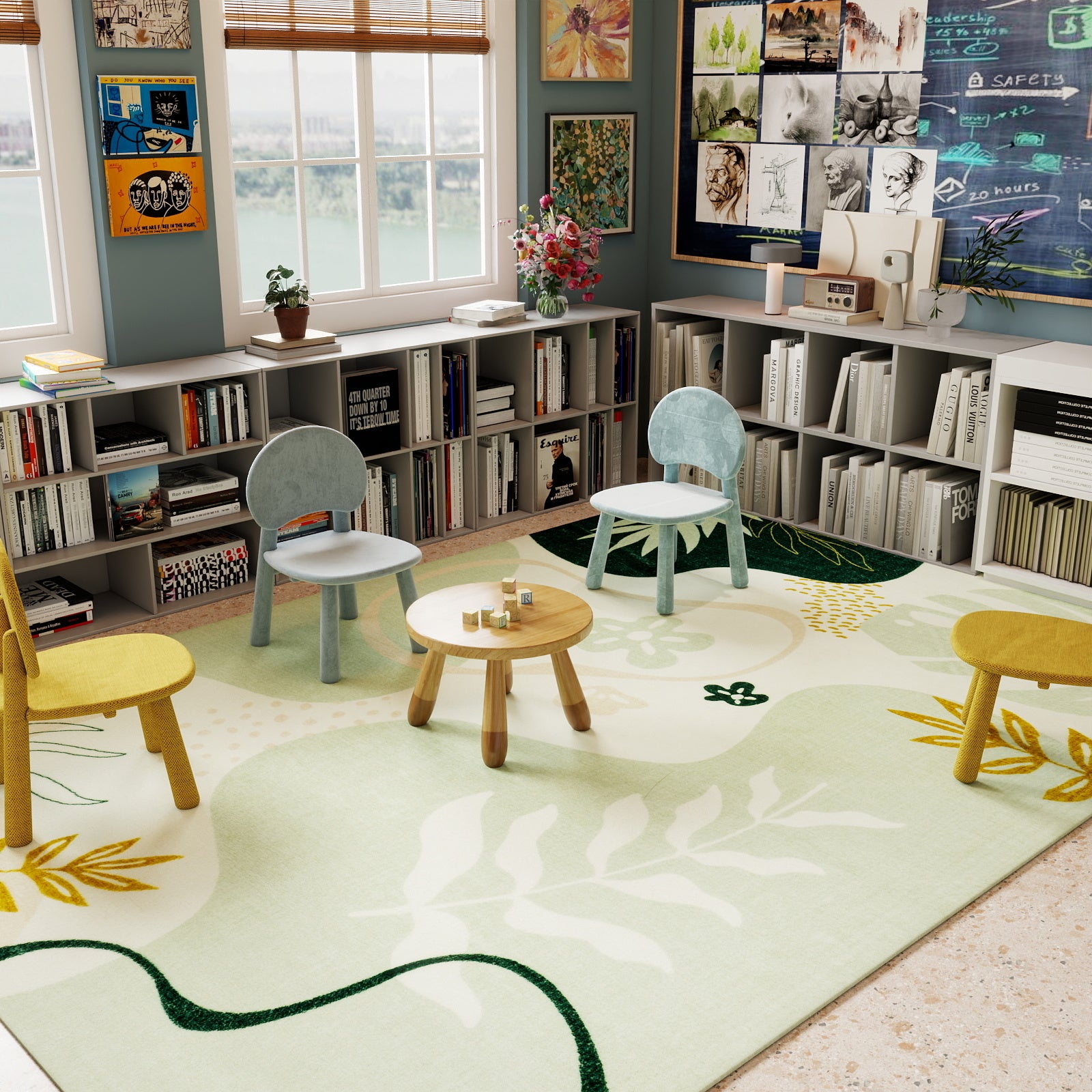 5x7ft Washable Abstract Print Multi-Color Area Rug, Thin Distressed Non-Slip Carpet for Living Room Bedroom,  Home Decor