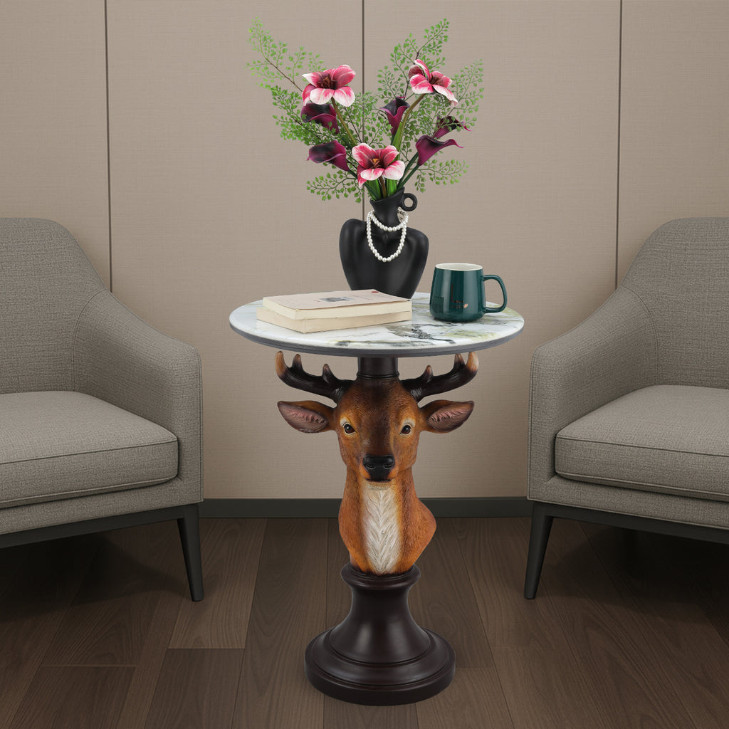 Deer Head Accent Table, Animal Statue End Table for Living Room Home Decor