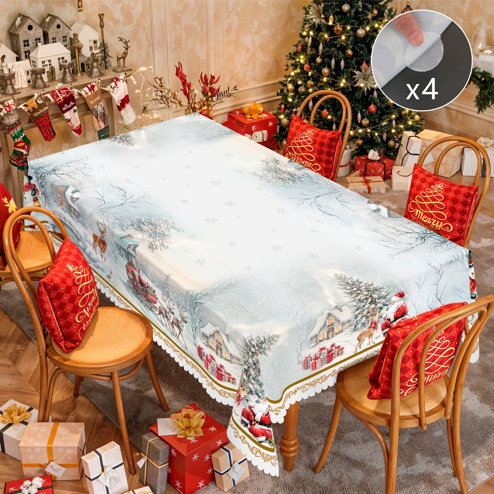 Christmas Tablecloth, Blue Snowman Snowflake Tablecloth, Washable Tablecloth for Winter Christmas Party Home Kitchen Decoration