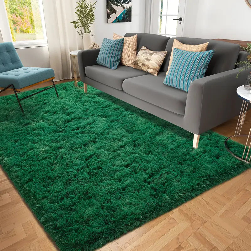 Dark Green Shag Rug, Ultra Soft 1.7" Thick, Non-Slip Backing, for Bedroom or Living Room