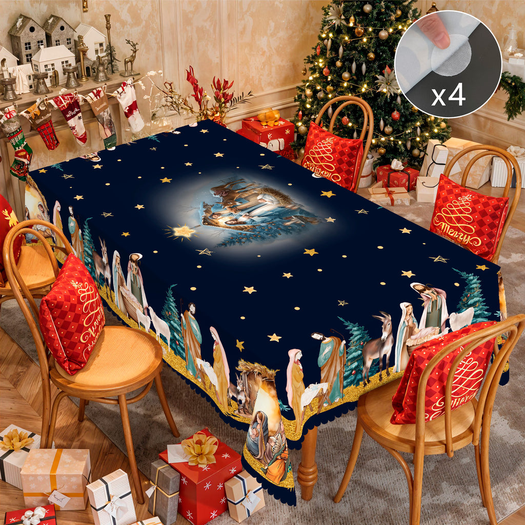 Christmas Tablecloth, Santa Claus and Christmas tree Stain-Resistant Table Cover for Dining Table Holiday Decor