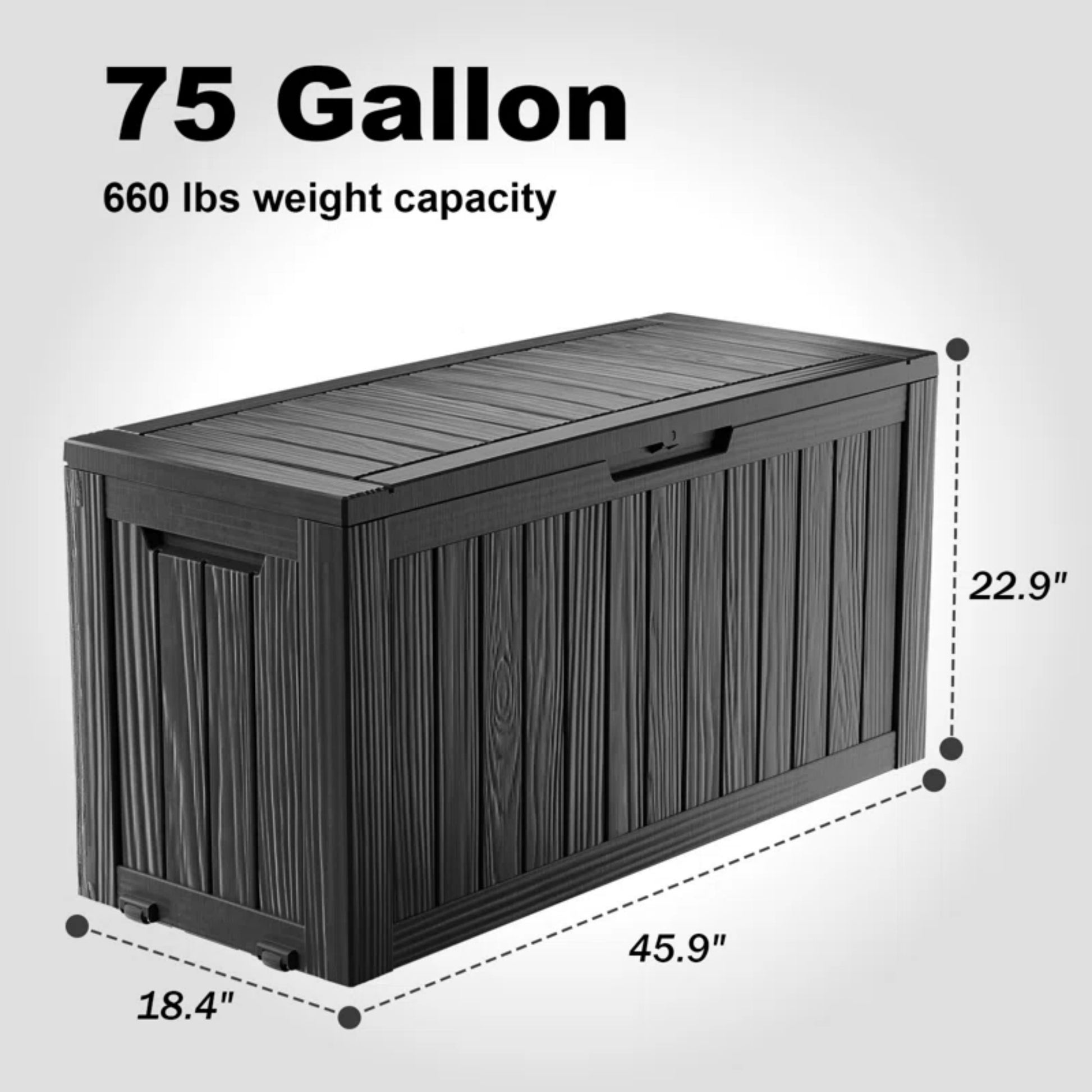 75 Gallon Outdoor Deck Box, Water-Resistant Resin Storage Box with Lockable Lid for Patio