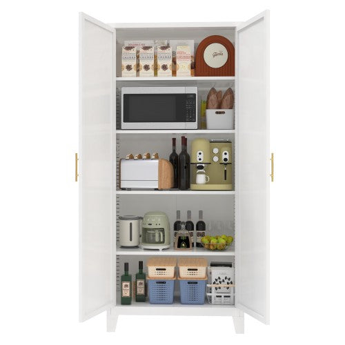 Chic Crate 71'' 2 Shapely-Door Metal Cabinet – Adjustable Shelves for Bedroom/Living/Kitchen (White)