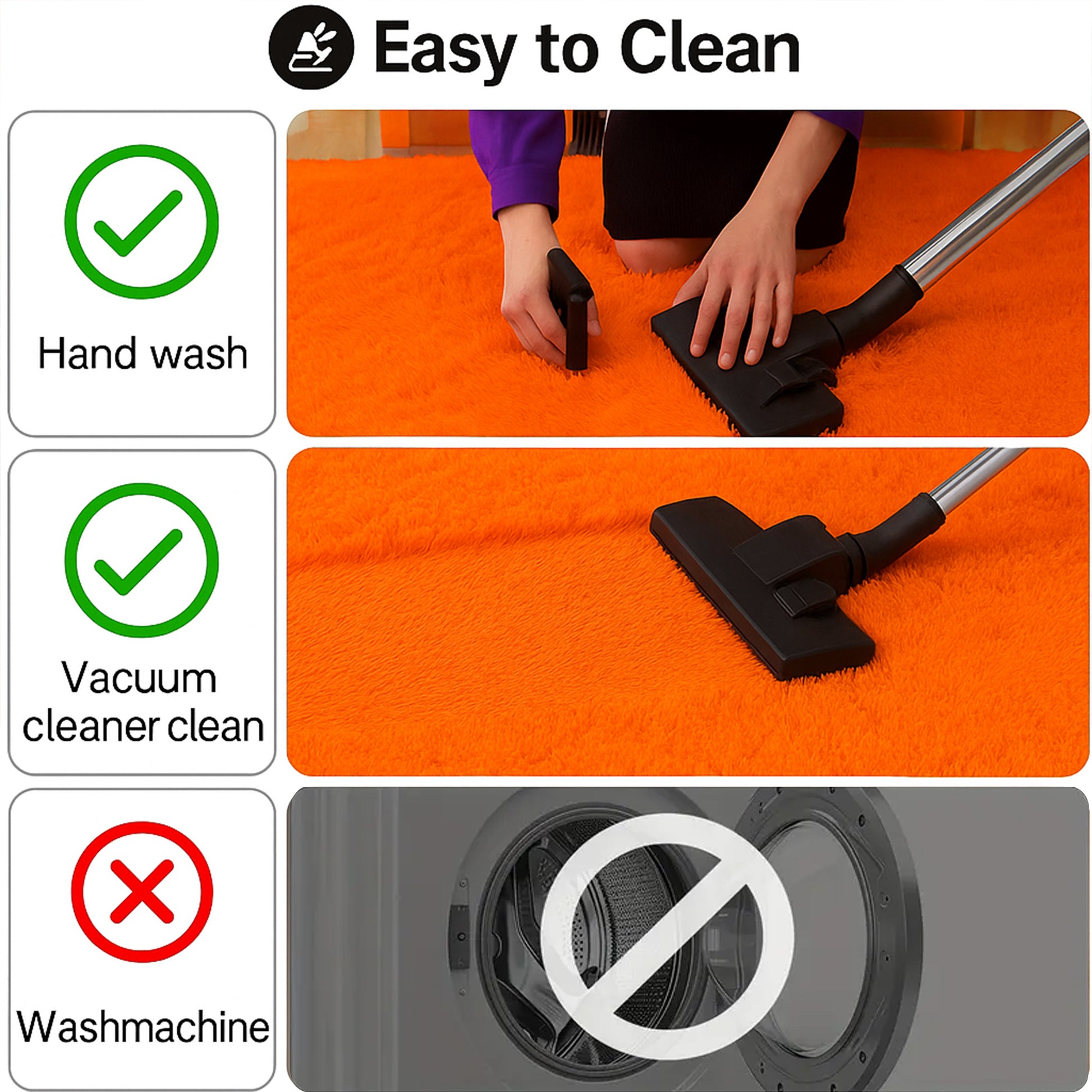 Orange Shag Rug, Ultra Soft 1.7" Thick, Non-Slip, 100% Polyester, Square & Round for Bedroom/Living Room