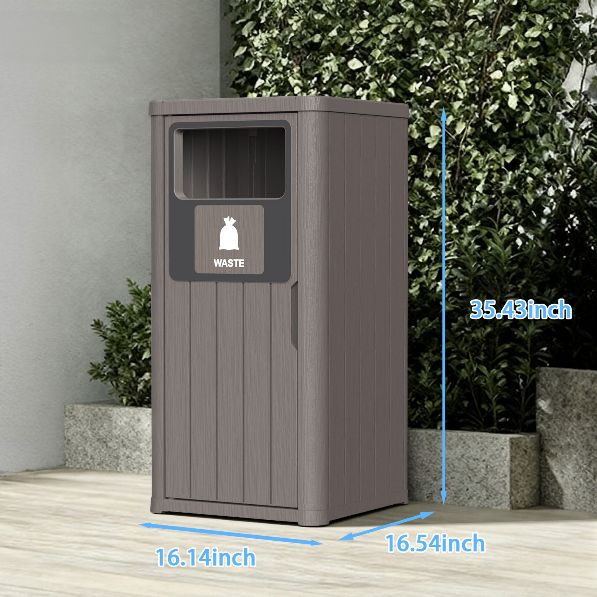 Outdoor Trash Bin, Resin Manual Lift Garbage & Recycling Storage Deck Box with Lid
