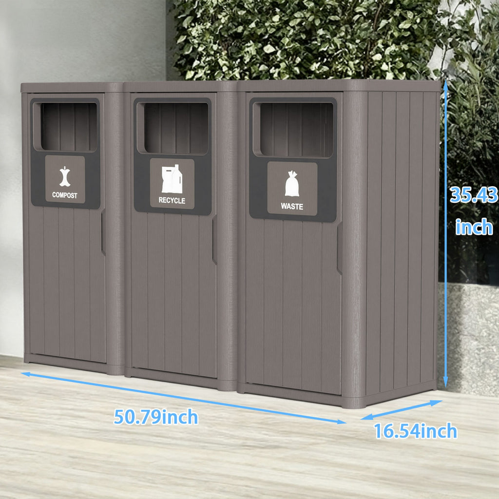 Outdoor Trash Bin, Resin Manual Lift Garbage & Recycling Storage Deck Box with Lid