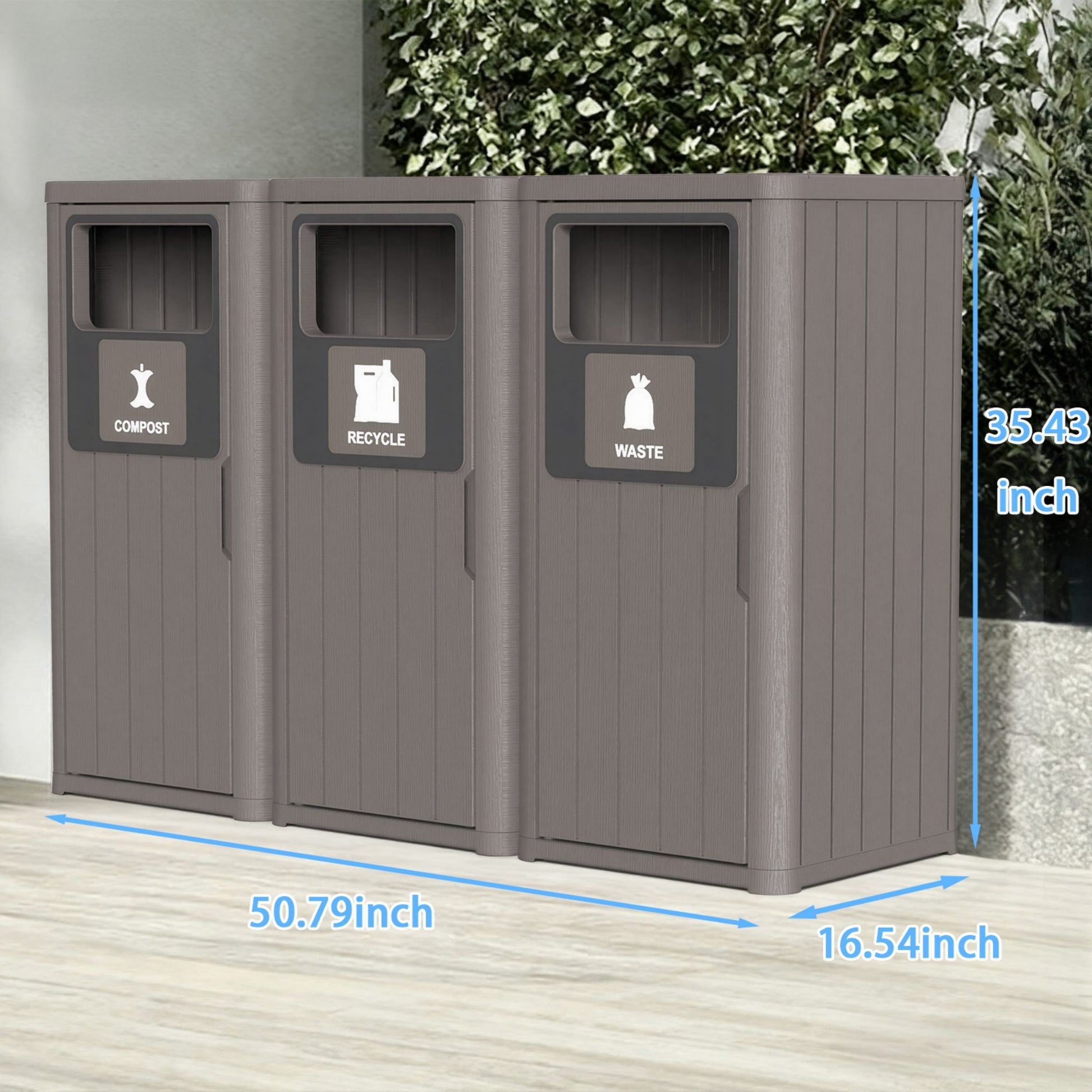 Outdoor Trash Bin, Resin Manual Lift Garbage & Recycling Storage Deck Box with Lid