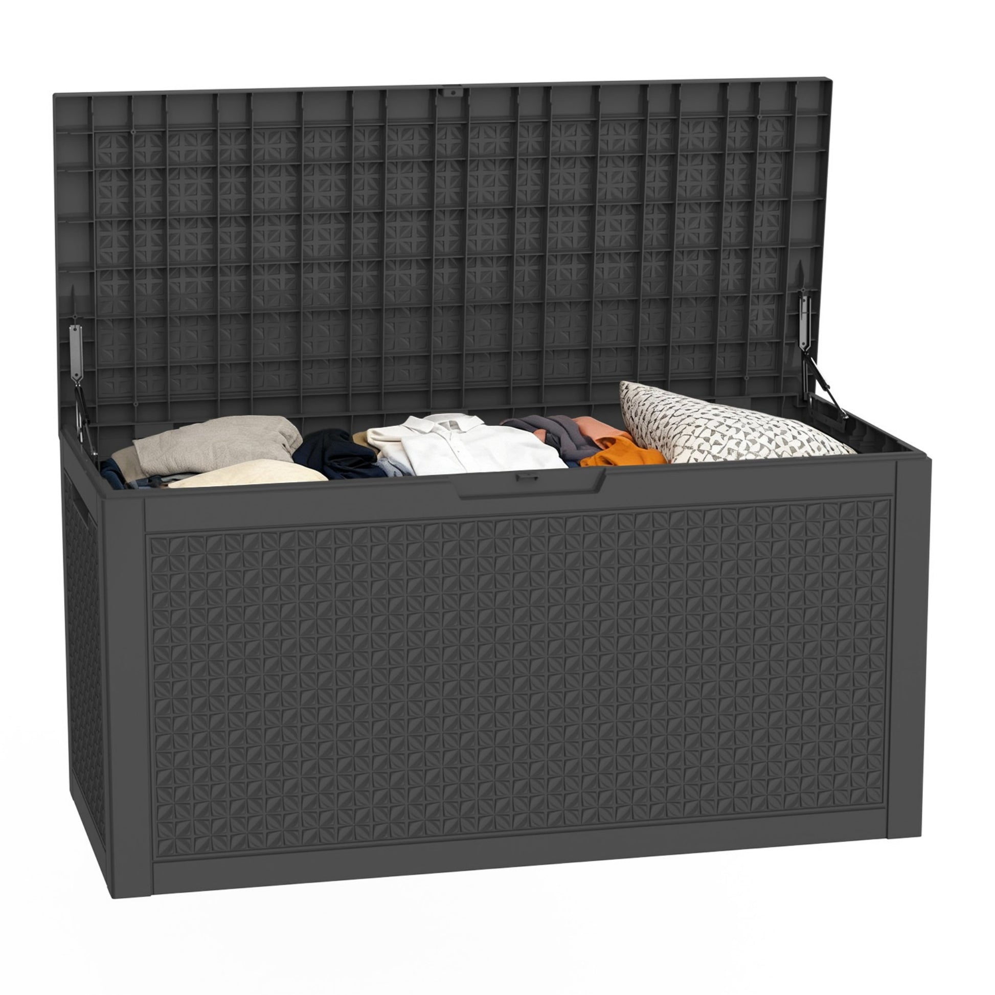 100 Gallon Outdoor Deck Box, Water-Resistant Resin Storage Box with Lockable Lid for Patio