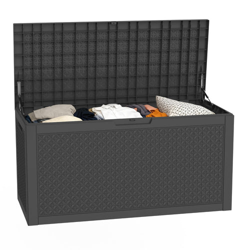 100 Gallon Outdoor Deck Box, Water-Resistant Resin Storage Box with Lockable Lid for Patio