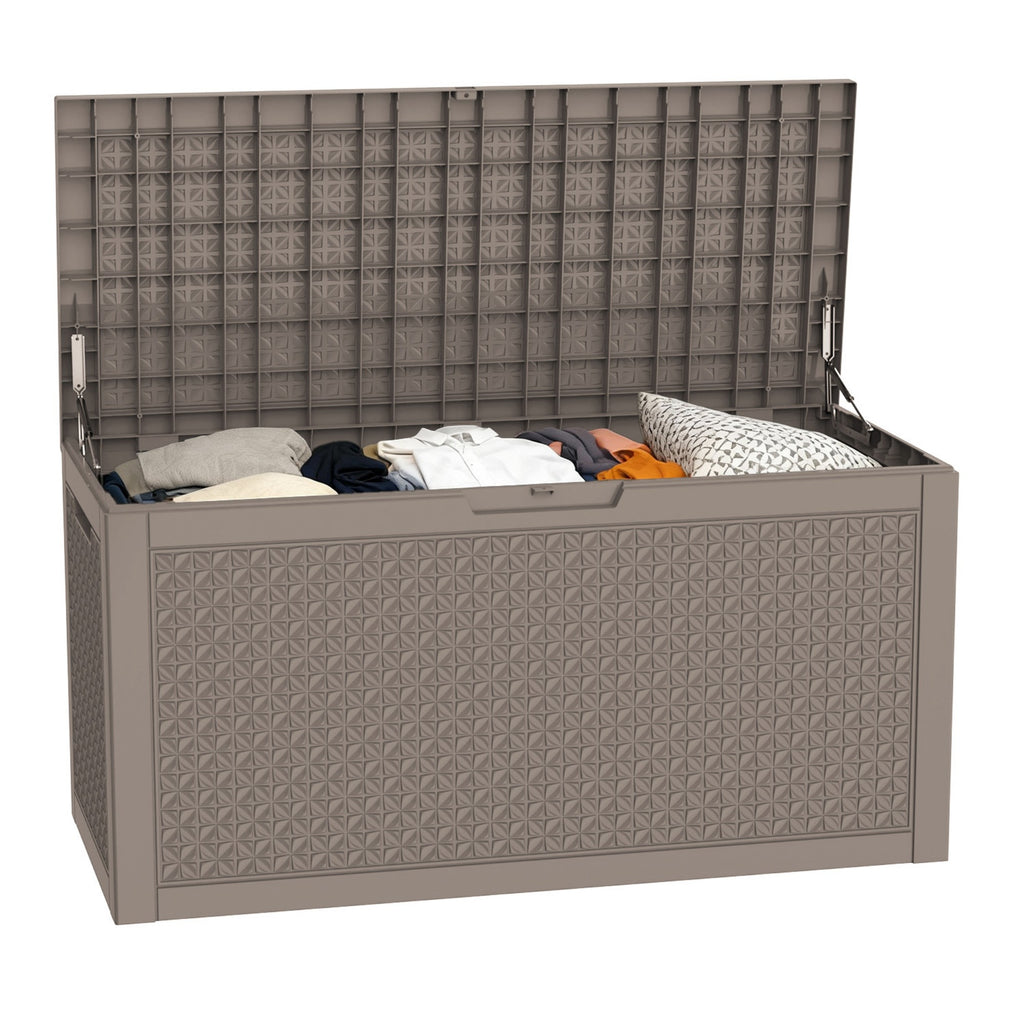 100 Gallon Outdoor Deck Box, Water-Resistant Resin Storage Box with Lockable Lid for Patio