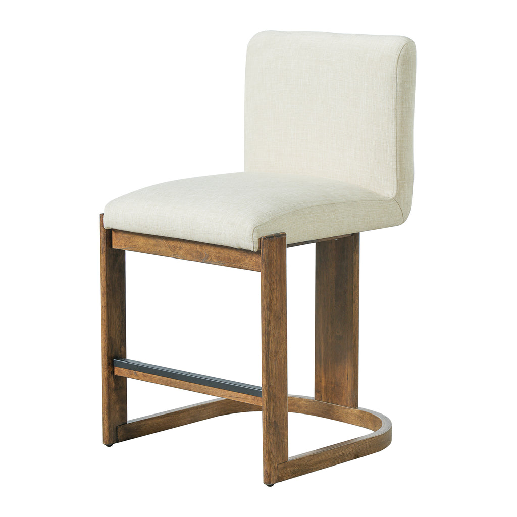 Solid Wood Counter Stools with Linen Upholstery & Walnut Finish - 24" (Set of 2)