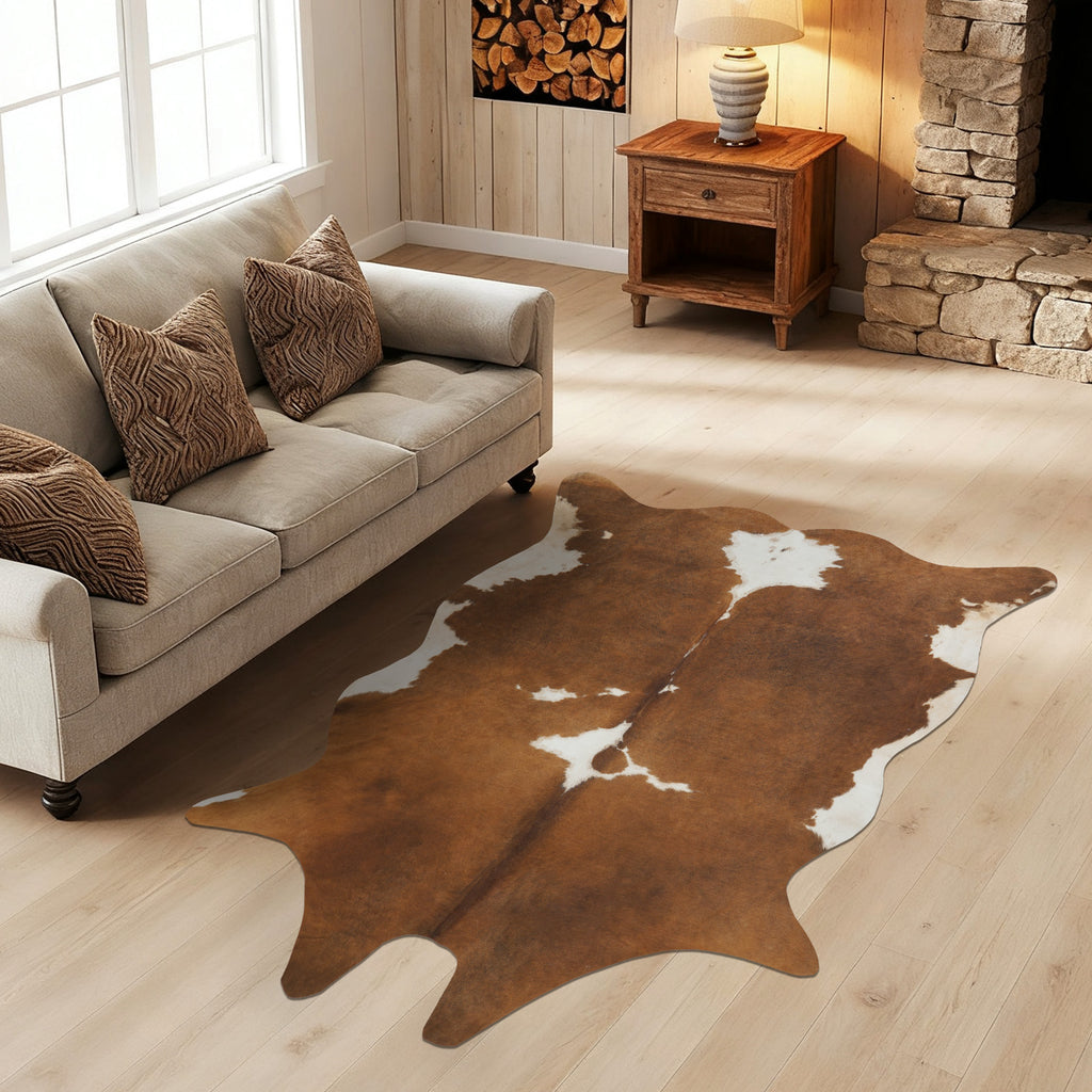Faux Cowhide Rug 61x74.8 Inch, Western Animal Skin Carpet for Living Room Bedroom, Cowboy Cowgirl Home Decor