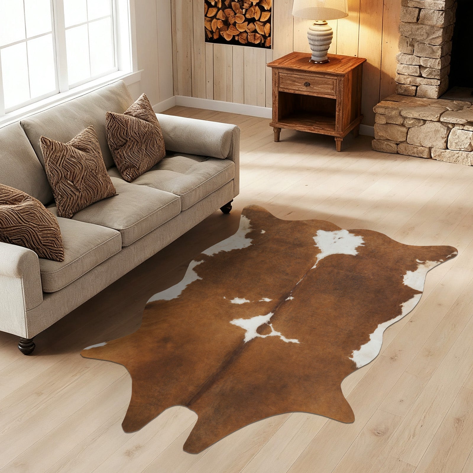 Faux Cowhide Rug 61x74.8 Inch, Western Animal Skin Carpet for Living Room Bedroom, Cowboy Cowgirl Home Decor