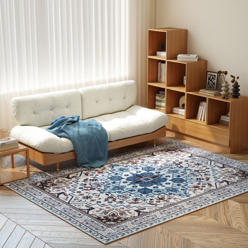 5x7ft Washable Traditional Area Rug, Thin Distressed Non-Slip Carpet for Living Room Bedroom Kitchen Dining Room Home Decor