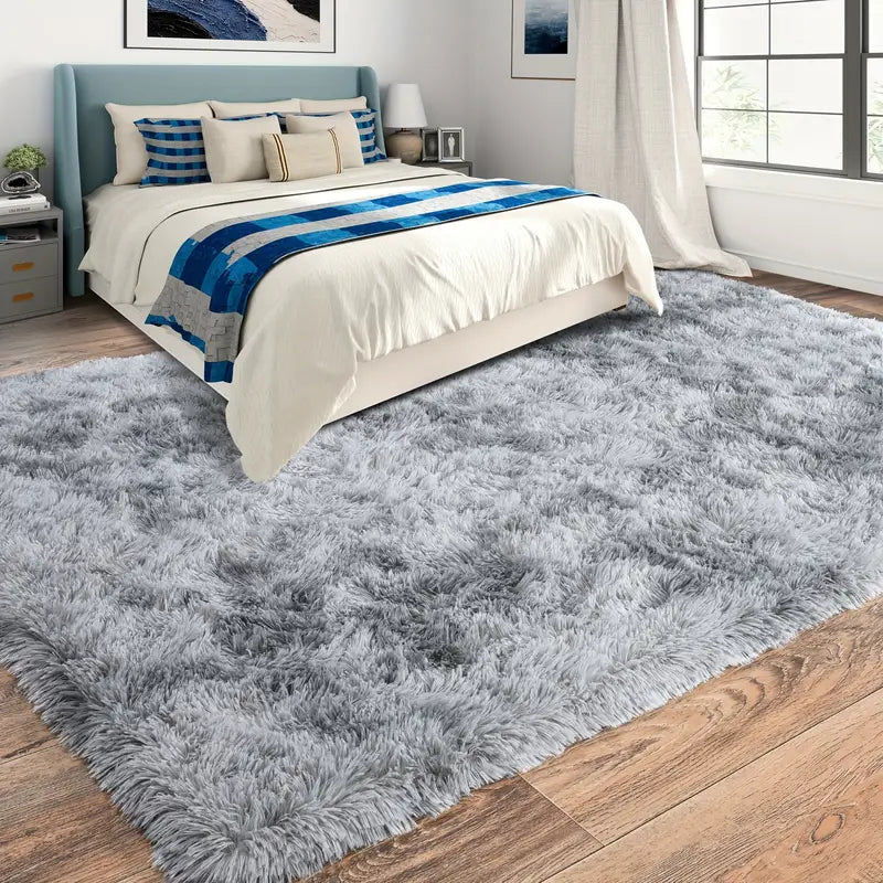 Tie-Dyed Gray Shag Rug, Ultra Soft 1.7" Plush, Non-Slip, 100% Polyester for Bedroom or Living Room