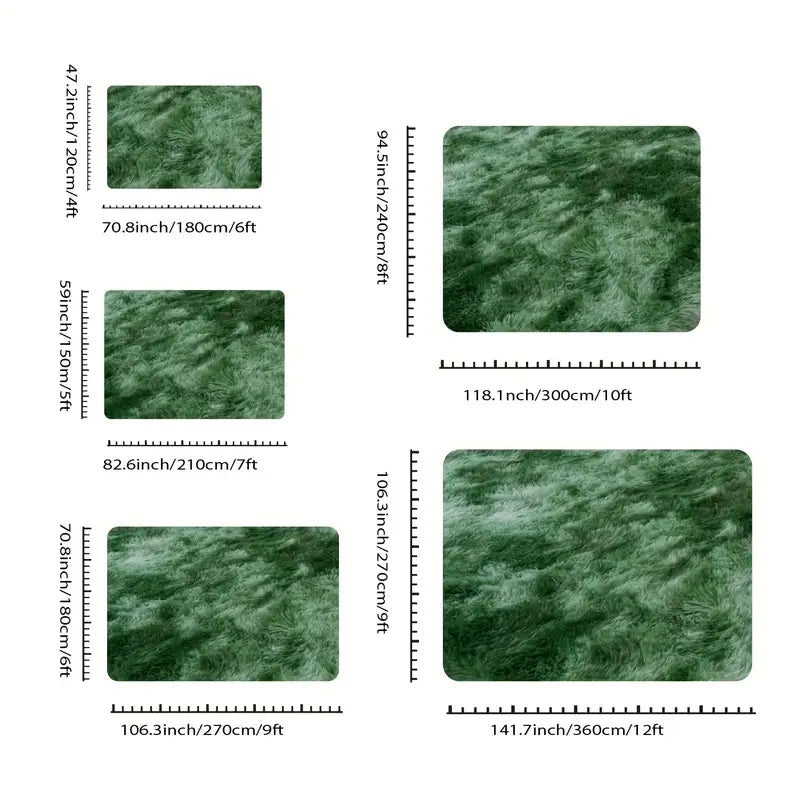 Tie-Dyed Green Fluffy Area Rug, Ultra Soft Non-Slip Mat with 4 Stickers, Multiple Sizes for Home Decor